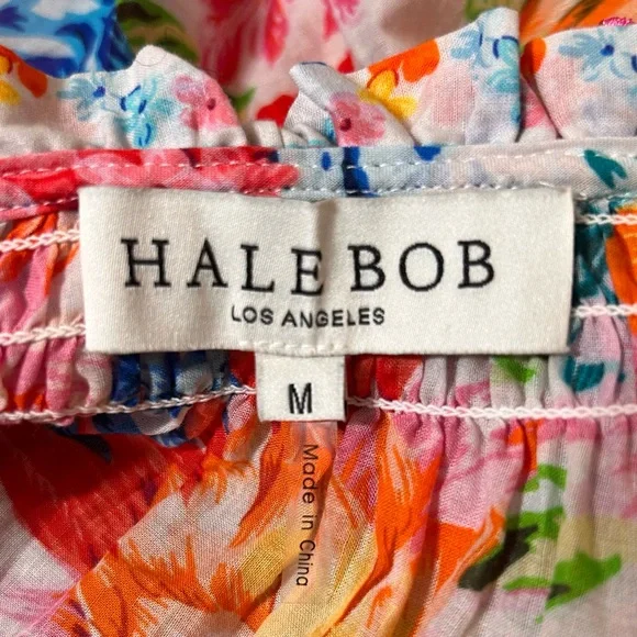 Hale Bob Top Lucinda Pink Orange Blue Floral Bell Sleeve Boho Resort Blouse M - Picture 13 of 15